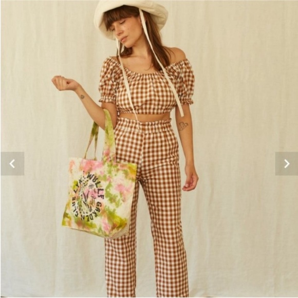 🤎Sold 🤎Lykke Wullf Clementine Cropped Off The Shoulder Top in Copper Gingham- - Picture 3 of 8